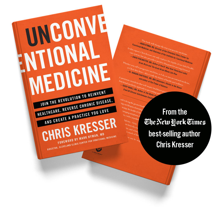 Bird's eye view of front and back cover of Unconventional Medicine book
